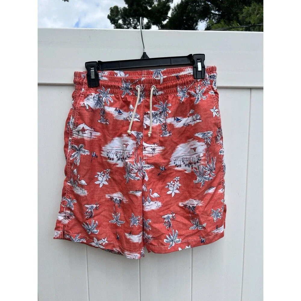 Old Navy Men’s Small Swim Trunks Hawaiian Tropical Orange Drawstring